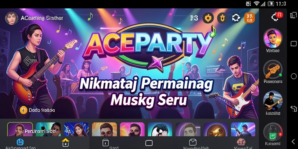 Screenshot menunjukkan gameplay seru di ACEPARTY dengan musik yang menghibur.