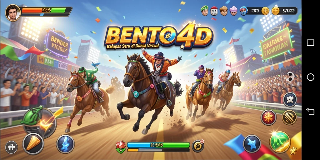 Tangkapan layar utama BENTO4D menampilkan aksi balapan yang mendebarkan.