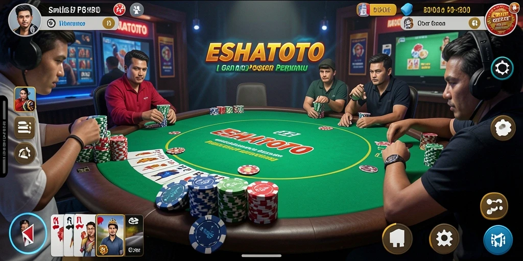 Gameplay ESHATOTO menampilkan momen seru saat bermain Poker.