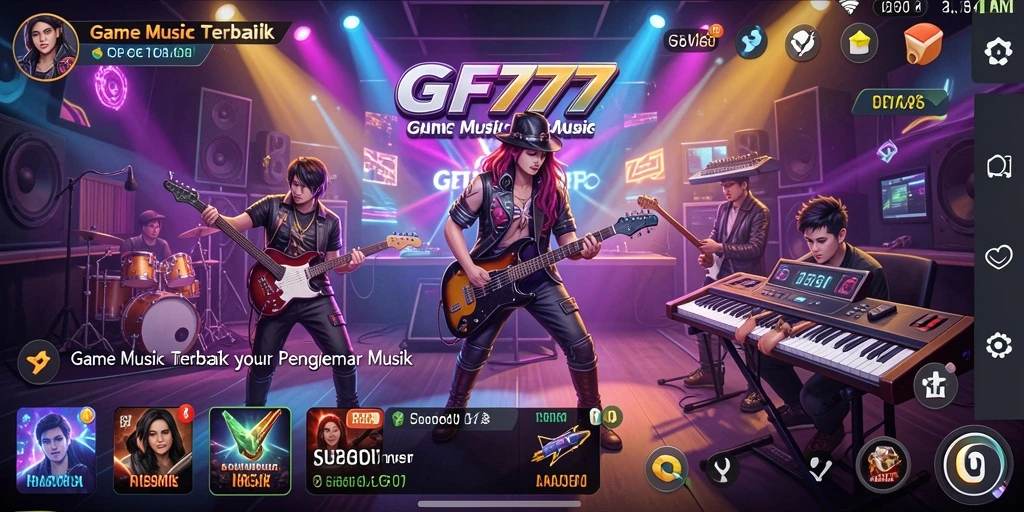 Screenshot gameplay GF777 menampilkan pemain menikmati tantangan musik.