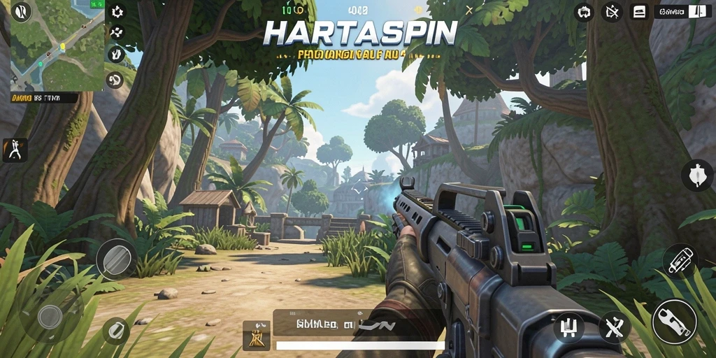 Tampilan gameplay seru dalam aksi TPS HARTASPIN.