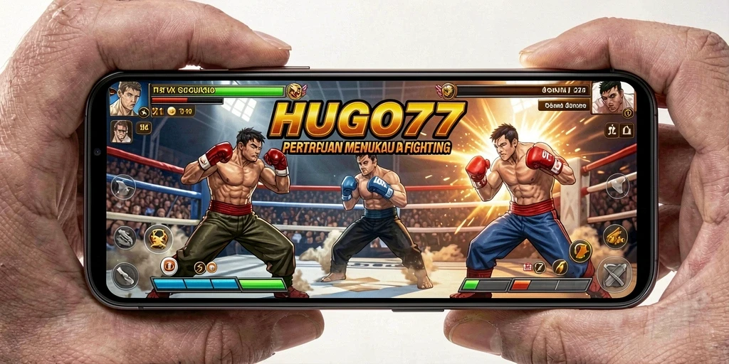 Screenshot utama HUGO77 menampilkan aksi pertarungan yang intens dan karakter yang beragam.