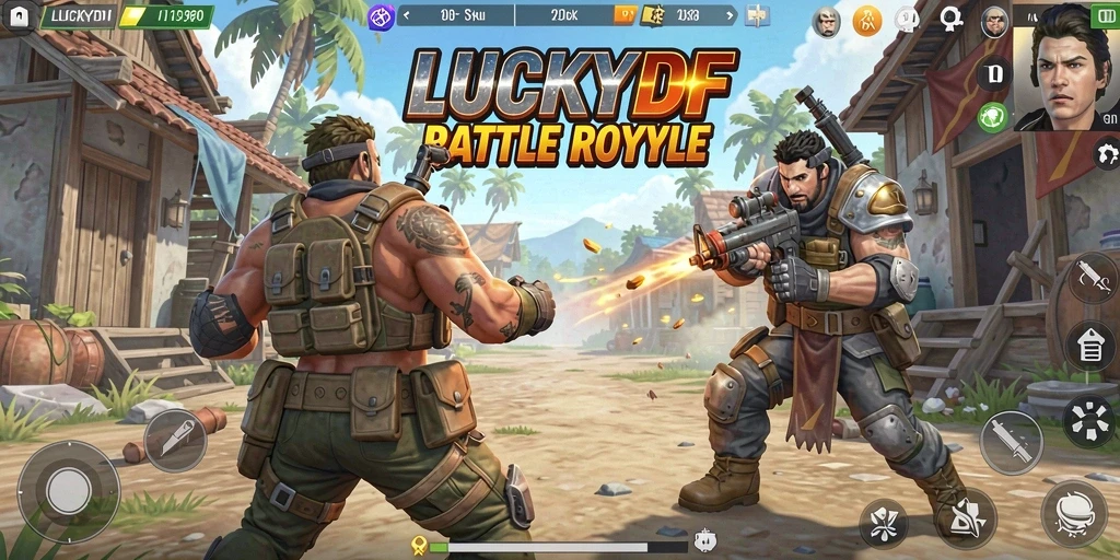 Tangkapan layar LUCKYDF yang menampilkan aksi Battle Royale yang intens.