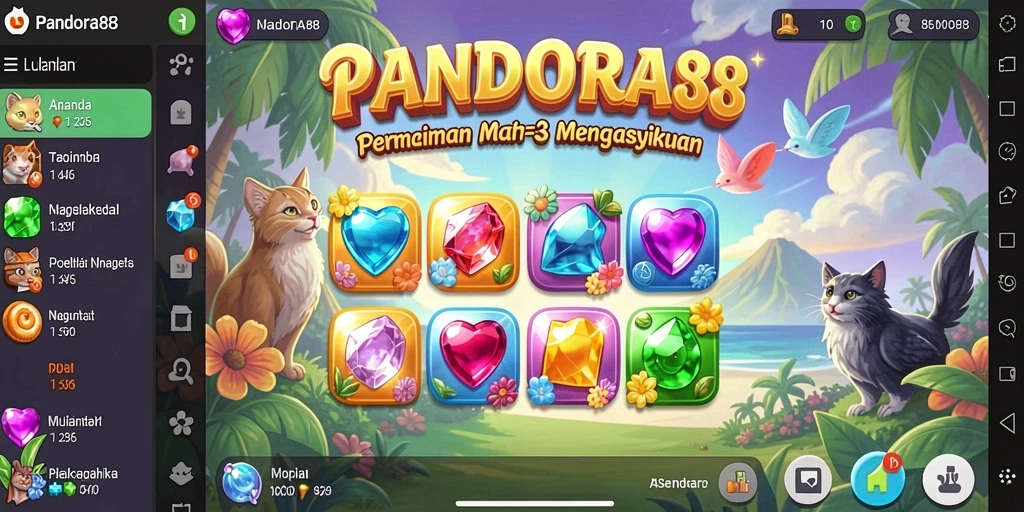 Tampilan gameplay PANDORA88 yang penuh warna dan tantangan Match-3.