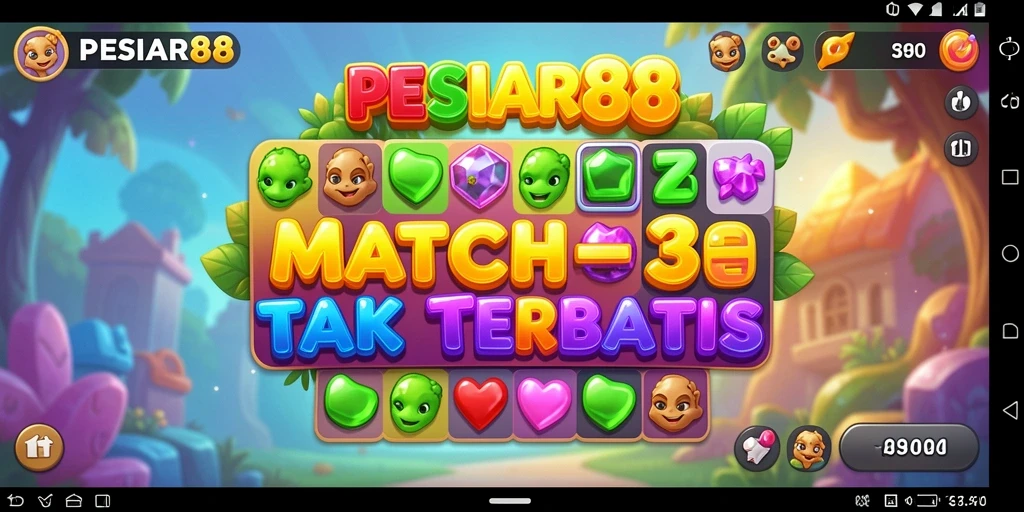Screenshot utama PESIAR88 menampilkan gameplay seru dan penuh warna dari Match-3.
