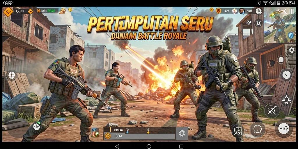 Screenshot QQRP menampilkan duel seru dalam pertempuran Battle Royale.