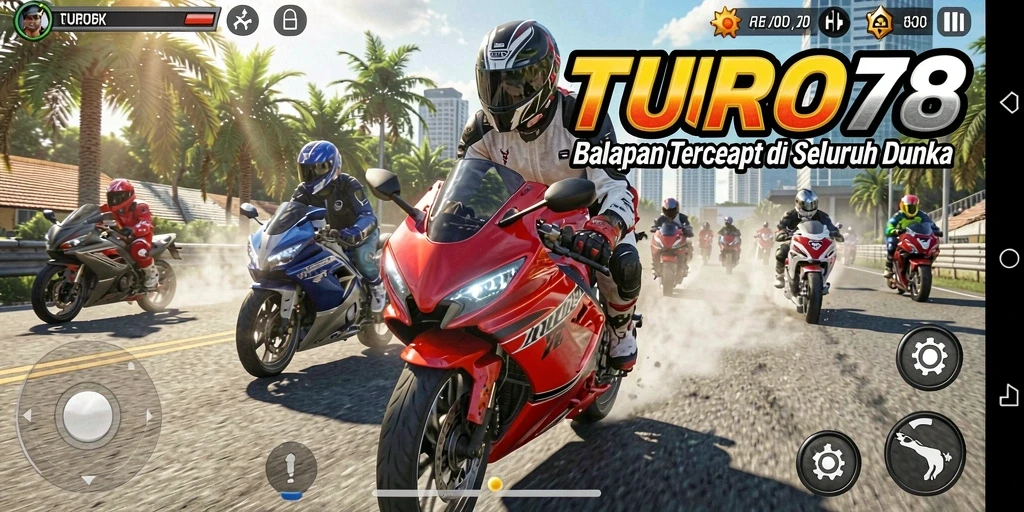 Tampilan gameplay balapan motor yang menegangkan dari TURBO78.