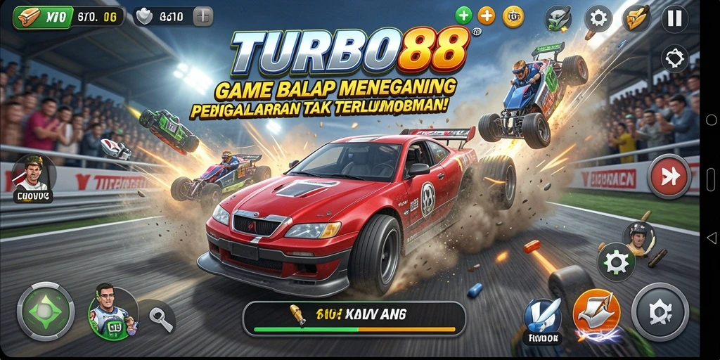 Tampilan gameplay balap yang seru dan mendebarkan di TURBO88.